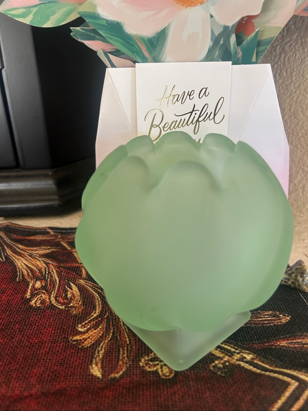 Frosted Seafoam Green Art Glass Scalloped Vase